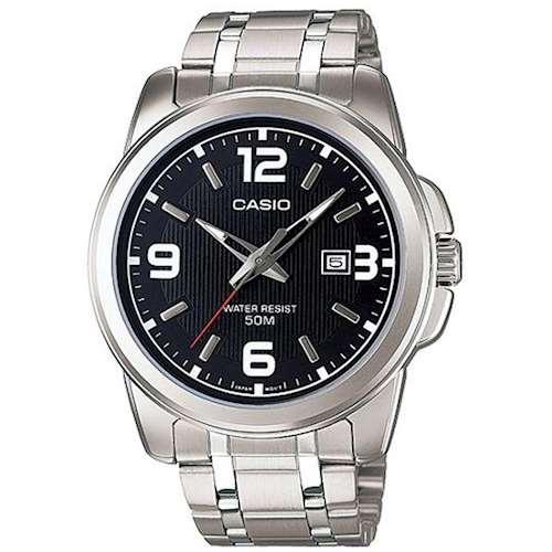 Крупные мужские часы CASIO MTP-1314PD-1AVEF с большими цифрами на черном циферблате, с датой, браслет, Neobrite.