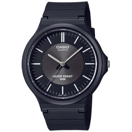 Пластиковые черные аналоговые ретро часы CASIO MW-240-1E3VEF с белыми индексами на циферблате и акриловым стеклом, wr50m.