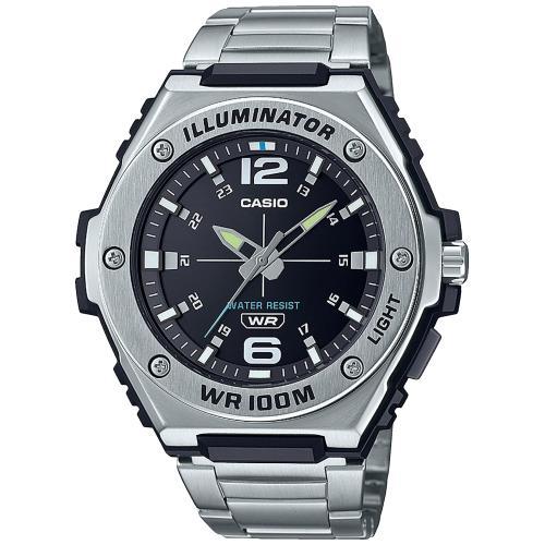 Крупные спортивные аналоговые часы CASIO MWA-100HD-1AVEF черные на полимере, со светодиодной подсветкой, Neobrite, wr100m.