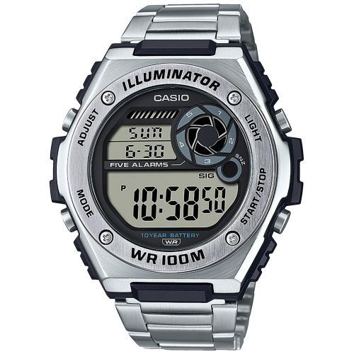 Крупные электронные часы CASIO MWD-100HD-1AVEF черные на браслете, 10 лет батарейка, секундомер и таймер, wr100m.