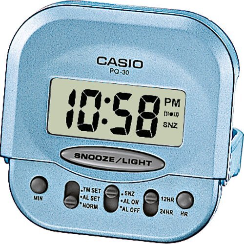 Карманный электронный будильник CASIO PQ-30-2EF голубой с подсветкой, складной, повтор сигнала, snooze, пластиковый, 55 мм.