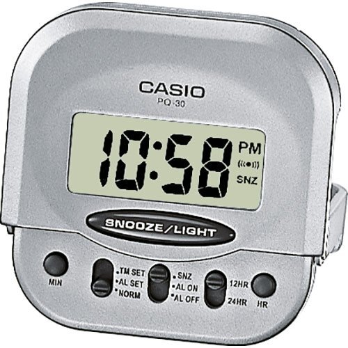 Карманный электронный будильник CASIO PQ-30-8EF серый с подсветкой, складной, повтор сигнала, snooze, пластиковый, 55 мм.