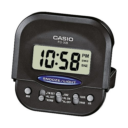 Карманный электронный будильник CASIO PQ-30B-1EF черный с подсветкой, складной, повтор сигнала, snooze, пластиковый, 55 мм.