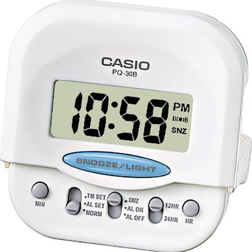 Карманный электронный будильник CASIO PQ-30B-7EF белый с подсветкой, складной, повтор сигнала, snooze, пластиковый, 55 мм.