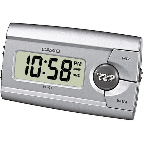 Дорожный электронный будильник CASIO PQ-31-8EF серый с подсветкой, повтор сигнала, snooze, пластиковый, 87 мм.