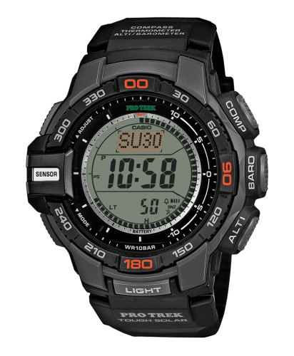 Мужские походные часы CASIO PRO TREK PRG-270-1ER черные, барометр, термометр, компас, солнечная батарейка, цифровые.