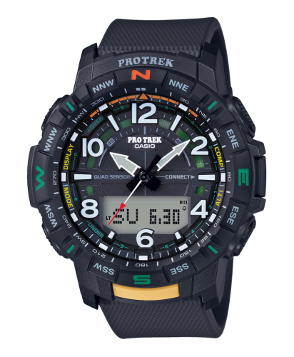 Туристические часы CASIO PRO TREK PRT-B50-1ER черные, Step Tracker, Bluetooth, компас, барометр, термометр, Ana-Digi, wr100m.