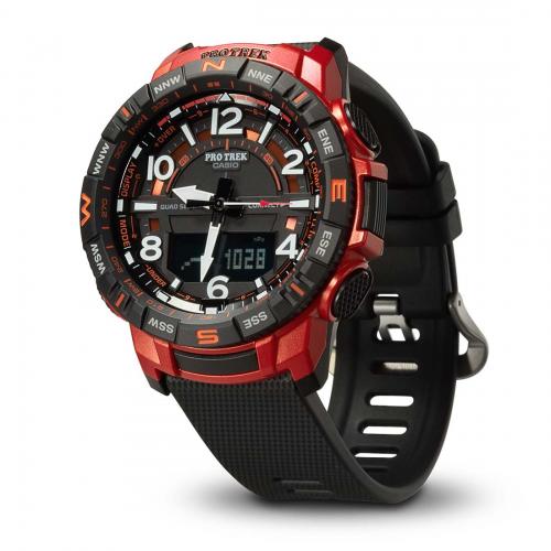 Часы для туризма CASIO PRO TREK PRT-B50-4ER оборудованы Quad Sensor: шагомер, компас, термометр, барометр и высотомер.