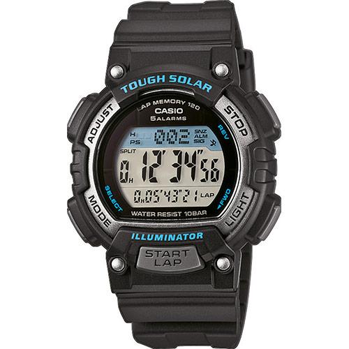 Спортивные электронные часы CASIO STL-S300H-1AEF черные на полимере, таймер и секундомер, солнечная батарейка, wr100m.