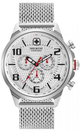 Спортивный швейцарский хронограф SWISS MILITARY HANOWA 06-3328.04.001 Airman Chrono серебристый на миланском браслете.