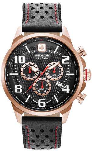 Позолоченный rose gold швейцарский хронограф SWISS MILITARY HANOWA 06-4328.09.007 Airman Chrono, кожаный ремень.