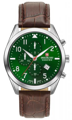 Спортивный швейцарский хронограф SWISS MILITARY HANOWA 06-4316.7.04.006 Helvetus Chrono зеленый циферблат на ремешке.