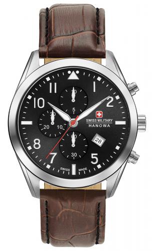 Спортивный швейцарский хронограф SWISS MILITARY HANOWA 06-4316.7.04.007 Helvetus Chrono черный циферблат на ремешке.