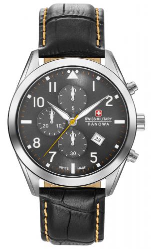 Спортивный швейцарский хронограф SWISS MILITARY HANOWA 06-4316.7.04.009 Helvetus Chrono серый циферблат на ремешке.