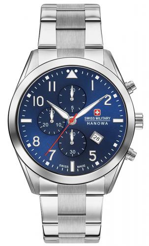 Спортивный швейцарский хронограф SWISS MILITARY HANOWA 06-5316.04.003 Helvetus Chrono синий циферблат на браслете.