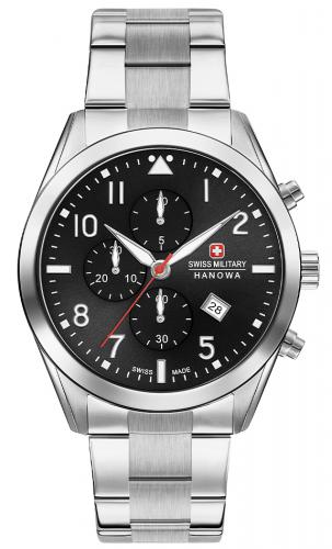 Спортивный швейцарский хронограф SWISS MILITARY HANOWA 06-5316.04.007 Helvetus Chrono черный циферблат на браслете.