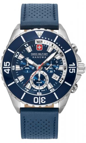 Спортивный швейцарский хронограф SWISS MILITARY HANOWA 06-4341.04.003 Ambassador Chrono синий на перфорированном ремне.