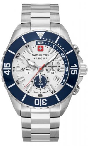 Спортивный швейцарский хронограф SWISS MILITARY HANOWA 06-5304.04.001 Ambassador Chrono сине-белый с датой на браслете.