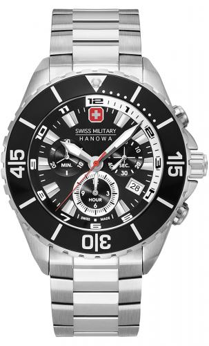Спортивный швейцарский хронограф SWISS MILITARY HANOWA 06-5304.04.007 Ambassador Chrono черный с датой на стальном браслете.