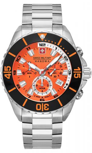 Спортивный швейцарский хронограф SWISS MILITARY HANOWA 06-5341.04.079 Ambassador Chrono оранжевый циферблат, на браслете.