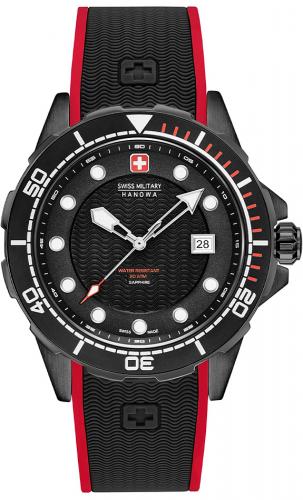 Дайверские швейцарские часы SWISS MILITARY HANOWA 06-4315.13.007 Neptune Diver 20 ATM черные IP black на полимере.