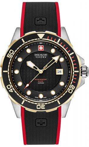 Дайверские швейцарские часы SWISS MILITARY HANOWA 06-4315.55.007 Neptune Diver 20 ATM черные IP gold на полимере.