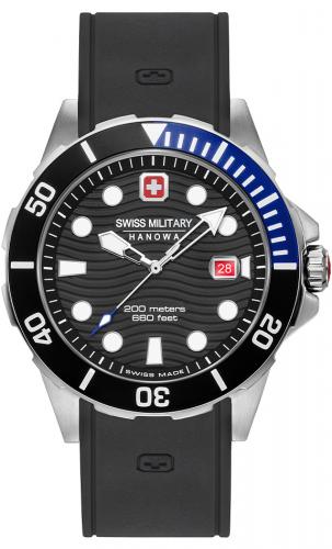 Дайверские швейцарские часы SWISS MILITARY HANOWA 06-4338.04.007.03 Offshore Diver 200 m. черные на полимерном ремне.