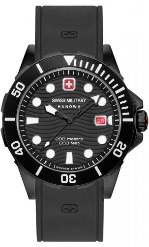 Дайверские швейцарские часы SWISS MILITARY HANOWA 06-4338.13.007 Offshore Diver 660 ft. черные IP black на полимере.