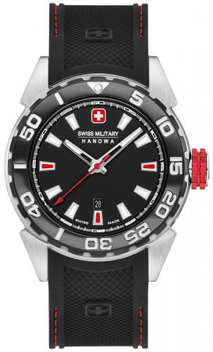 Швейцарские часы для дайвинга SWISS MILITARY HANOWA 06-4323.04.007.04 Scuba Diver 660 ft. черно-красные с датой, полимер.