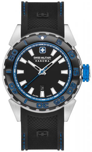 Швейцарские часы для дайвинга SWISS MILITARY HANOWA 06-4323.04.007.23 Scuba Diver 660 ft. черно-синие с датой, полимер.