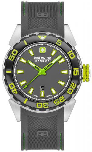 Швейцарские часы для дайвинга SWISS MILITARY HANOWA 06-4323.04.009 Scuba Diver 660 feet серо-зеленые с датой, полимер.