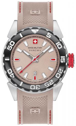 Швейцарские часы для дайвинга SWISS MILITARY HANOWA 06-4323.04.014 Scuba Diver 660 ft. бежево-красные с датой, полимер.