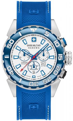 Швейцарский хронограф для дайвинга SWISS MILITARY HANOWA 06-4324.04.001 Scuba Diver Chrono 20 Atm бело-синий с датой, полимер.