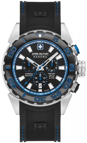 Швейцарский хронограф для дайвинга SWISS MILITARY HANOWA 06-4324.04.007.23 Scuba Diver Chrono 20 Atm черно-синий, полимер.