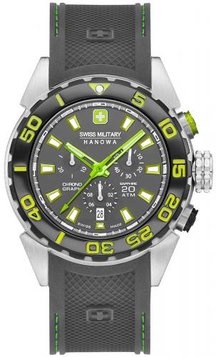Швейцарский хронограф для дайвинга SWISS MILITARY HANOWA 06-4324.04.009 Scuba Diver Chrono 20 Atm серо-зеленый, дата, полимер.