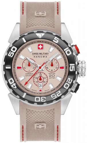 Швейцарский хронограф для дайвинга SWISS MILITARY HANOWA 06-4324.04.014 Scuba Diver Chrono 20 Atm бежевый с датой, полимер.