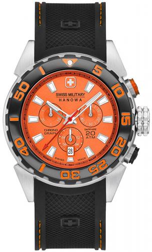 Швейцарский хронограф для дайвинга SWISS MILITARY HANOWA 06-4324.04.079 Scuba Diver Chrono 20 Atm оранжевый с датой, полимер.