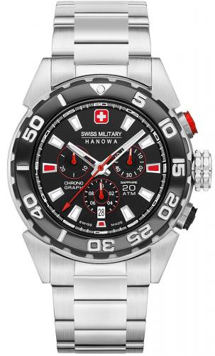 Швейцарский хронограф для дайвинга SWISS MILITARY HANOWA 06-5324.04.007 Scuba Diver Chrono 20 Atm стальной черный с датой.