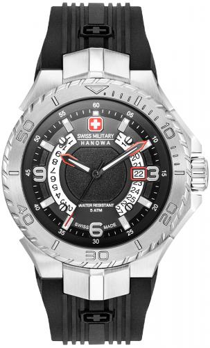 Спортивные швейцарские часы SWISS MILITARY HANOWA 06-4327.04.007 Seaman 5 Atm черные, дата, на силиконовом ремешке.