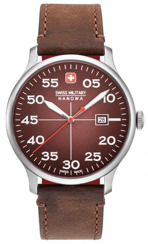 Мужские швейцарские часы SWISS MILITARY HANOWA 06-4326.04.005 Active Duty коричневые с датой на состаренном ремне.