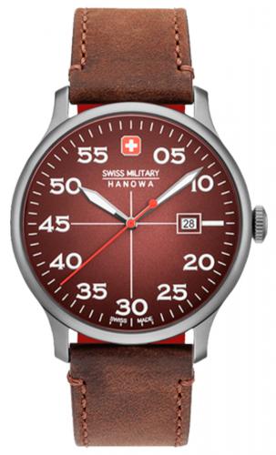 Коричневые швейцарские часы SWISS MILITARY HANOWA 06-4326.04.005 Active Duty в корпусе IP grey с датой на кожаном ремне.