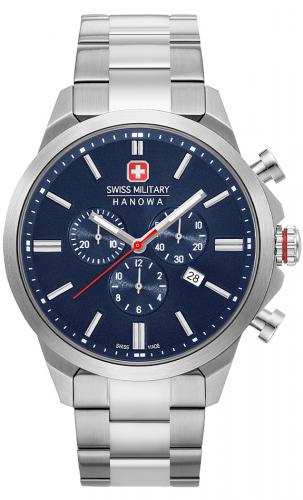 Швейцарский хронограф SWISS MILITARY HANOWA 06-5332.04.003 Chrono Classic II с синим циферблатом на стальном браслете.