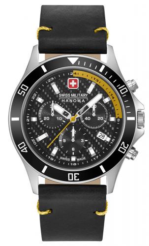 Спортивный швейцарский хронограф SWISS MILITARY HANOWA 06-4337.04.007.20 Flagship Racer Chrono черно-желтый, дата, на коже.