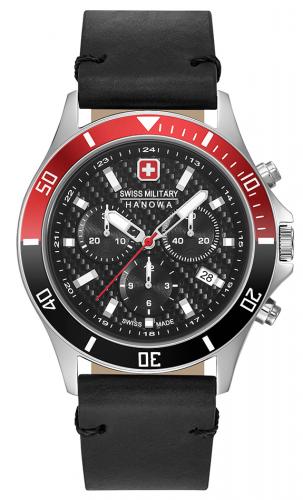 Спортивный швейцарский хронограф SWISS MILITARY HANOWA 06-4337.04.007.36 Flagship Racer Chrono черно-красный, дата, на коже.