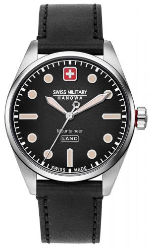 Мужские швейцарские часы SWISS MILITARY HANOWA 06-4345.7.04.007 Mountaineer с черным циферблатом и кожаным ремнем.