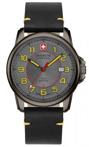 Спортивные швейцарские часы SWISS MILITARY HANOWA 06-4330.30.009 Grenadier серо-желтые на черном кожаном ремешке.