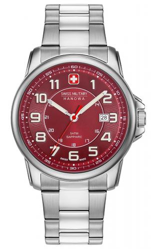 Спортивные швейцарские часы SWISS MILITARY HANOWA 06-5330.04.004 Grenadier с красным циферблатом, стальной браслет.