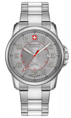 Серебристые швейцарские часы SWISS MILITARY HANOWA 06-5330.04.009 Grenadier с серым циферблатом, на стальном браслете.