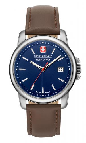 Классические швейцарские часы SWISS MILITARY HANOWA 06-4230.7.04.003 Recruit II с датой на синем циферблате, на ремешке.