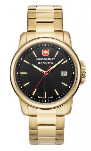 Позолоченные IP gold швейцарские часы SWISS MILITARY HANOWA 06-5230.7.02.007 Recruit II с черным циферблатом на браслете.
